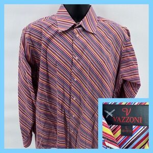 VAZZONI Men's Striped Dress Shirt Long Sleeve Button Up Size L 16 16.5‎